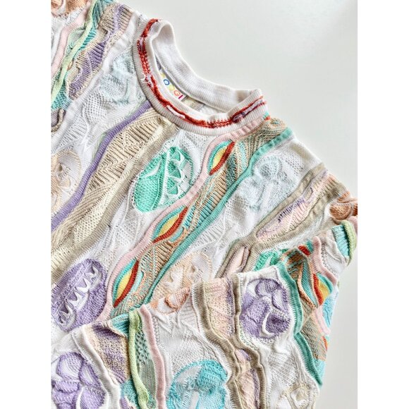 Vintage 90's COOGI White Pastel Easter Egg Cotton Knit Sweater, Size S - Picture 4 of 12